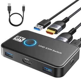 KVM Switch 1 Monitors 2 Computers Viagkiki USB Switch for 2 Computers Share Keyboard Mouse Printer and one HD Monitor Support UHD 8K@60Hz with 2 USB Cable and 2 HDMI Cable (Black)