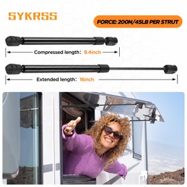 SYKRSS C16-15208 16" Gas Strut 16 inch 45Lbs/200N Struts Shock Lift Support Gas Spring for Leer are Camper Shell Topper Rear Window Bed Cover, Tool Box Lid, Truck Pickup Door Cap Canopy, Pack of 2pcs