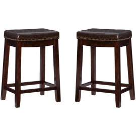 Pemberly Row 26" Wood Counter Stool in Brown Finish - Set of 2