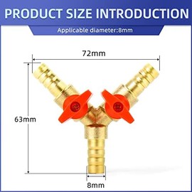 ERGAOBOY 2 Pcs 3 Way Hose Shut-Off Ball Valve, 8mm Hose Connection 2 Switches Brass Y Shaped Valve with 6 Clamps