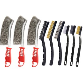 9 Piece Wire Brush Set Small Wire Brushes Made of Stainless Steel Brass and Nylon for Cleaning Welding Slag and Rust (Multi-Colour)