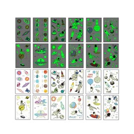 BARRU Space Children's Tattoo, 12 Sheets Luminous Tattoos Children, Skin-Friendly Tattoos for Space Party Bags Children's Birthday, Small Gifts, Easter Gift Toy