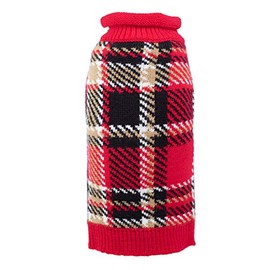 The Worthy Dog Plaid Roll Neck Pullover Sweater, Warm Knitwear Winter Clothes for Pets, Cold Weather Outfits for Dogs, Fits XXS Size Dogs, Red