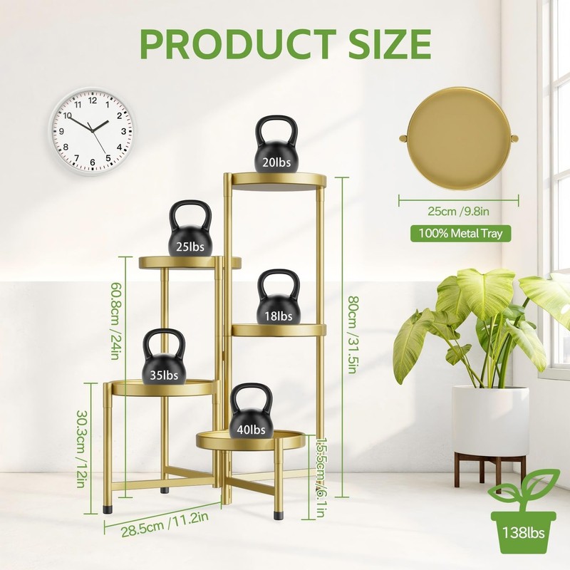 iDavosic.ly 5 Tier Large Plant Stand Indoor, 10 Inch Wide