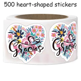 500pcs Large Spanish Gracias Stickers | Heart Shape Spanish Thank You Stickers for Party,Customers,Envelope 2 inches
