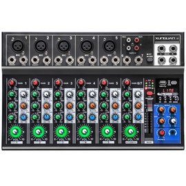 7 Channel bluetooth Live Studio Stereo Audio Mixer Sound Mixing DJ USB PC Console。48V phantom power supply.monitoring/effects /，Campus activities, conferences and other occasions