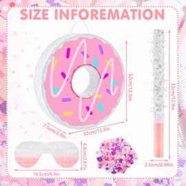 Donut Pinata, 12.6 Inch Small Pinata with Pinata Stick Blindfold and Confetti Donut Party Decorations for Birthday Anniversary Celebration Decoration Theme Party Cinco De Mayo Fiesta Supplies