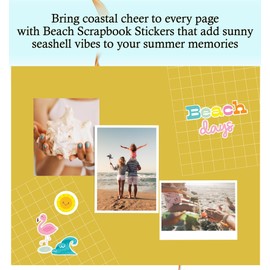 Beach Stickers for Scrapbooking - Cute Scrapbook Tropical Sticker with Seashell, Aesthetic Summer Designs - Beachy Embellishments for Travel Planner, Photo Album, Vacation Journal - Total 2 Items