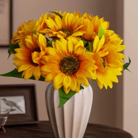 DBCMEW DBCMEW Artificial Sunflowers, 10pcs Large Single Stem Silk Fake Sunflowers Ideal for DIY Craft/Wedding/Birthday Party/Outdoor/Office/Home DecorationNO VASE