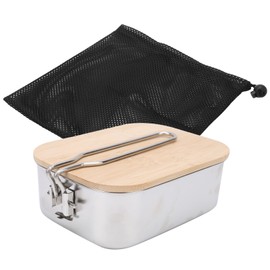 Stainless Steel Lunch Storage Box with Bamboo Lid Portable Camping Picnic Food Container