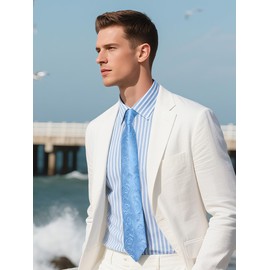 DiBanGu Sky Blue Ties for Men Classic Paisley Tie and Pocket Square Formal Necktie Handkerchief Cufflinks Silk Paisley Tie Set Wedding Business