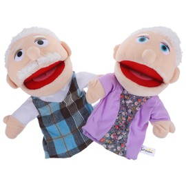 SAFIGLE 2Pcs Hand Puppet Plush Grandparents Puppets Toys Family Members Grandpa Grandma Interactive Toy for Kids Toddler Baby Storytelling Story Time Birthday Party Favor