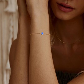 Lunvky Birthstone Gold Bracelets for Women Trendy Dainty 14K Gold Plated Bracelet Stack Simple Green Emerald Amethyst Friendship Bracelets Jewelry Birthday Gifts for Mother Wife Friend