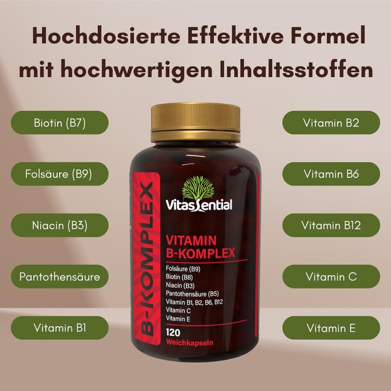 Vitassential Vitamin B-Komplex - Alle 8 B-Vitamine (B1, B2, B3,
