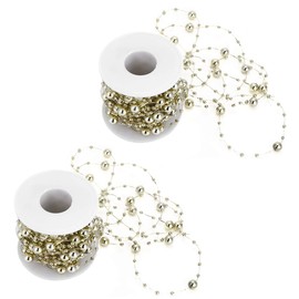 Yosoo Guirnalda de Perlas, 2 Piezas Hilo de Perlas Doradas Rollo de Perlas de Oro SintéTico para Decoración de árbol del Hogar Bricolaje Manualidades
