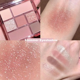 Pink Eyeshadow Palette, 7 Colors Glitter Matte Eye Shadow Palettes, Shimmer Long Lasting Waterproof Eye Shadow, Highly Pigmented Nude Makeup, Eyeshadow Palette for Women, Natural and Colorful