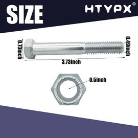 500101 Shear Bolts with Nylock Nuts for Rotary Cutters Grade 5 (1/2 inch X 3-1/2 inches) 3 Pack