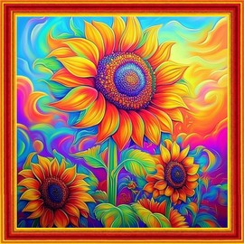 DMCXART Counted Cross Stitch Kits for Adults Needlepoint Kits Unprinted Cross Stitching Embroidery Kit 11CT Cross Stitch Supplies-Magic Sunflower 18x18 inch
