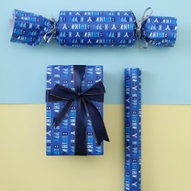 wishinside Birthday Wrapping Paper Roll-17 Inches X 32.8 Feet, Mini Roll, Blue Happy Birthday Design Wrap Paper for Men's Birthday Party, Kids' Parties, Baby Shower, or Baby Boy, 1 Roll