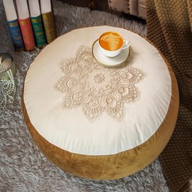 ARTABLE Unstuffed Pouf Ottoman Cover Lace Decorative Soft Storage Bean Bag Pouf Seat Elegant Flower Fabric Floor Footrest for Living Room Bedroom Outdoor (Beige, 20 x 20 x 8 inch Round)