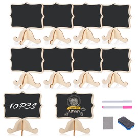 10 Pcs Wooden Mini Chalkboards Signs, Small Chalk Boards with Stands, Tabletop Blackboard Food Labels, Blackboards Memo, Erasable Message Board Sign, Chalkboard Set for Home Furnishings, Price Tags