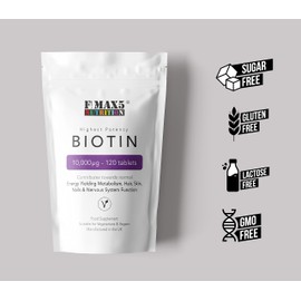 Biotin Hair Growth Supplement, 30-365 Tablets (1 Month to Full Year Supply) Biotin 10,000mcg by FMax5 Supplements (120)