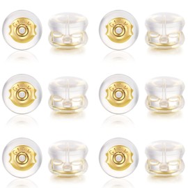 12PCS 18K Gold Earring Backs for Studs, Silicone Earring Backs Replacements for Studs Earrings, Non-Irritating Hypoallergenic Earring Backers for Droopy Ears (Gold)