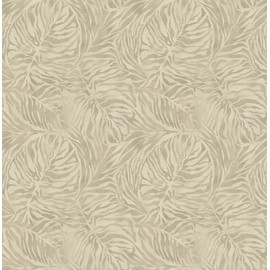Tommy Bahama - Peel and Stick Designer Wallpaper, Premium Tropical Wallpaper for Bedroom, Powder Room, Kitchen, Self Adhesive, Vinyl, 30.75 Sq Ft Coverage (Zebra Leaf Collection, Linen)