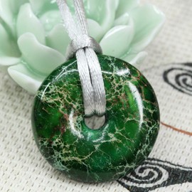 CHENYUE Dyed Green Sediment Jasper Gemstones Peace Donut 30M Beads Adjustable Braided Macrame Tassels Pendant Unisex