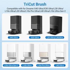 10Pcs TriCut Brush Parts Accessories Kit for Dreame X40 Ultra/X30 Ultra/L30 Ultra/L10s Ultra/L20 Ultra/L10s Pro Ultra/L40 Ultra, 1 Main Brush, 4 Dust Bags, 4 Mop Pads ，1 Clean Tool