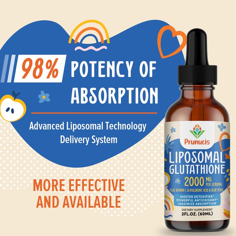 Prunucis 2000MG Liposomal Glutathione Liquid, 98% Absorption, Active Form L-Glutathione