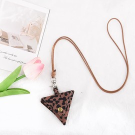yaozeio Leopard Long Necklace Earbuds Case Pouch Leopard Headphone Pouch Bag Brown Mini Earbud Pouch Vintage Long Sweater Necklace Leather Earphone Case Pouch Cute Headset Headphone Storage Bag