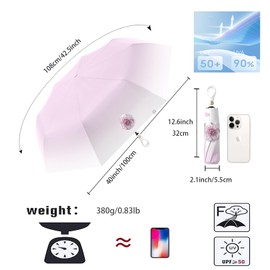 Small Sun Protection for Folding Umbrella 8 x 2 Ribs Travel Automatic Open and Close with Push Button Creative Ring Handle Outdoor UV Protection Suitcase Compact Pocket Umbrella Women and Children,