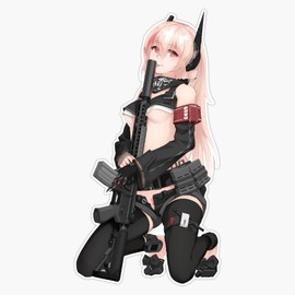 Favorite Retro Anime Girl with Gun Great Depression Boys Girls Window Bumper Sticker Decal 5"