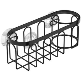 Yazoni 2-in-1 Sponge Holder for Kitchen Sink, Suction Cup Sponge Rack Kitchen Sink Caddy, No Drill Rustproof Kitchen Sink Organizer for Place Dishwashing Brush Soap and Sponge (Black)