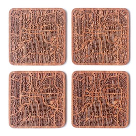 Kansas City Map Coaster, Set of 4, Sapele Wooden Coaster with city map, Multiple city optional, Handmade
