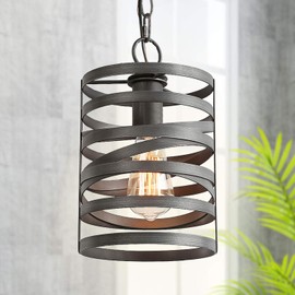 LNC Pendant Lighting for Kitchen Island, Rustic Farmhouse Pendant Light for Dining Room with Dark Silver Painted Finish, W 7" x H 12"
