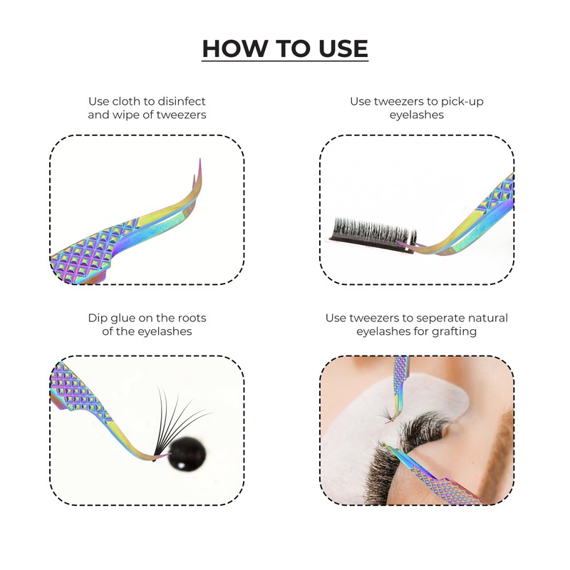 SIVOTE Eyelash Extension Tweezers Fiber Tips, Set of 6, Curved,