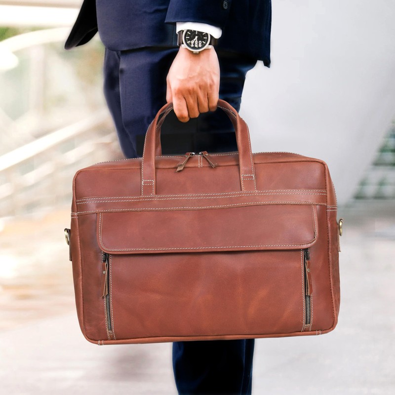 HLC 18 Inch Full Grain Leather Briefcase messenger shoulder bags