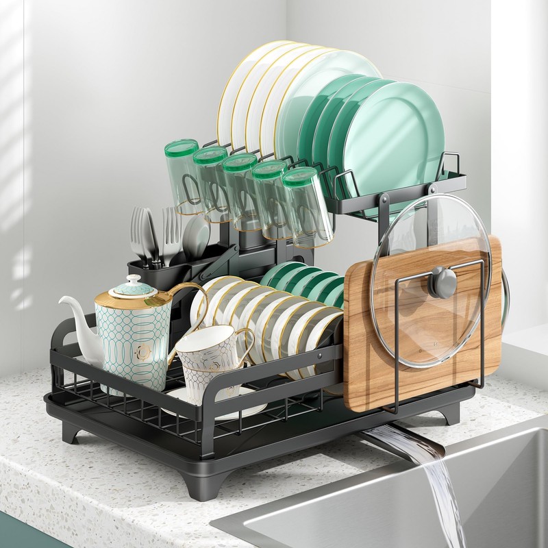 IBEDMAZIE 2 Tier Metal Dish Drying Rack Without Installation Sturdy
