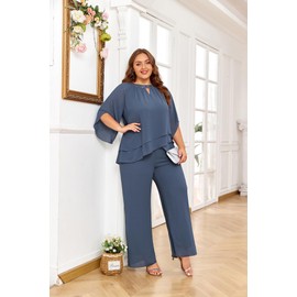 Hanna Nikole Women Plus Size Trouser Suit Women Festive Elegant Women Two-Piece Suit Elegant Festive Plus Size Two-Piece Suit Women Elegant Gray Blue 26