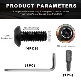 Augeny Anti Theft License Plate Screws Set, Stainless Steel Rustproof Security Bolts for Car Rear Tag Frame, M5 Tamper Resistant Mounting Hardware Screw Kit, Car Accessories (0.8×12mm)