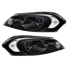 GRAND ORANGE Headlight Assembly Lamps Compatible with Chevy Impala 2006-2013/ Fit Impala Limited 2014-2016/ Fit Monte Carlo 2006-2007 Clear Lens Black Housing Clear Reflector