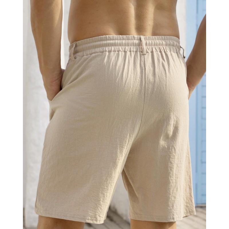 TAFLE Mens Linen Shorts Casual Elastic Waist Drawstring Lightweight Vacation