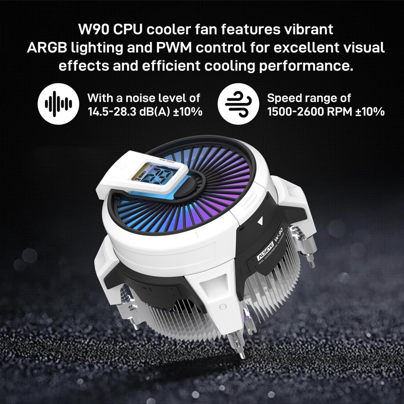 ALSEYE W90 CPU Cooler, Temperature Displayed CPU Cooler for Small