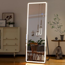 Simple Deluxe Full Length Mirror with LED Lights, 60"x16"Floor Mirror with Dimming & 3 Color Lighting, Free Standing Floor Mirror, Lighted Full Body Mirror for Bedroom, Dressing Room, Cloakroom