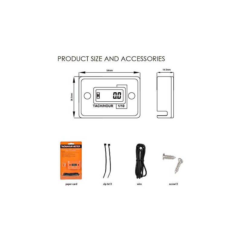NInE-ROnG Tach Operating Hour Counter, Digital LCD Inductive Tachometer, RPM