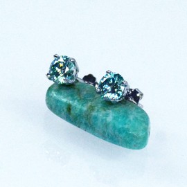 1Carat 5MM Greenish Blue Moissanite Diamond Earrings, Studs, 925 Sterling Silver