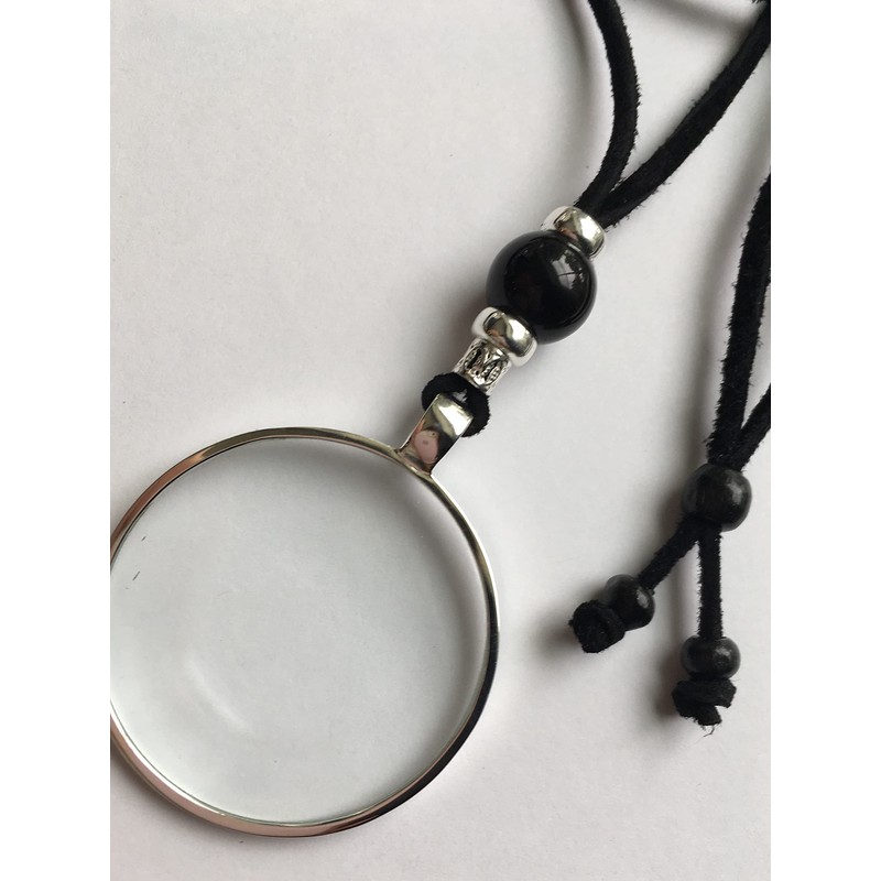 Magnifying Glass Necklace, Sterling Silver with Healing Gem Stone Crystal,