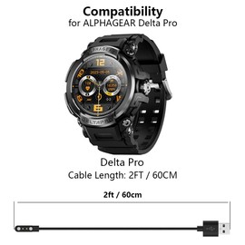 [2 Pack] Charger Compatible with ALPHAGEAR Delta Pro, 2FT Smart Watch Replacement USB Charging Magnetic Cable Cord